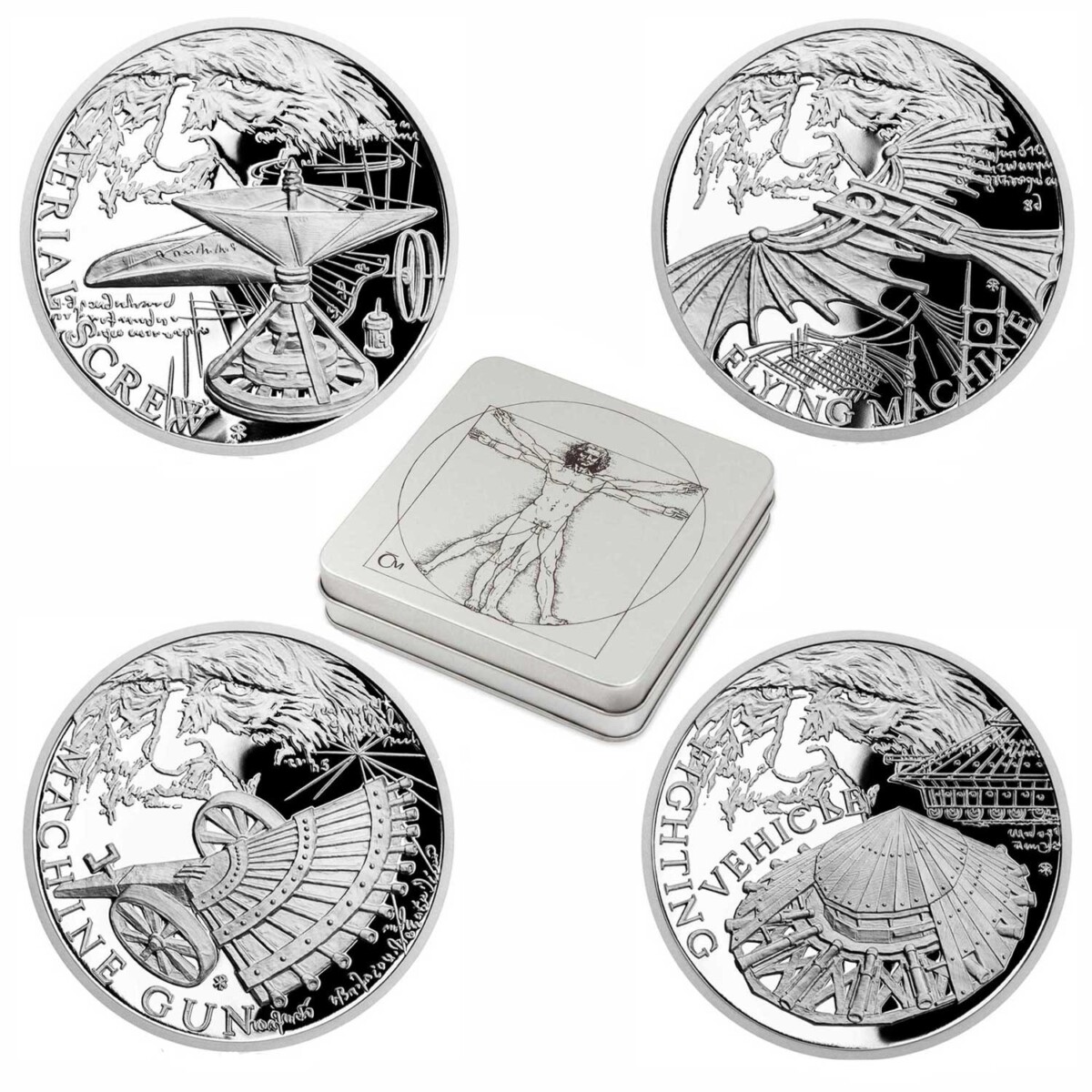 INVENTIONS OF LEONARDO: SET 2019 Niue 4x 1oz proof silver coin
