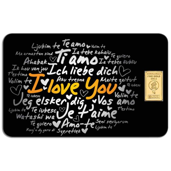 I LOVE YOU - 1g .9999 gold bar in card