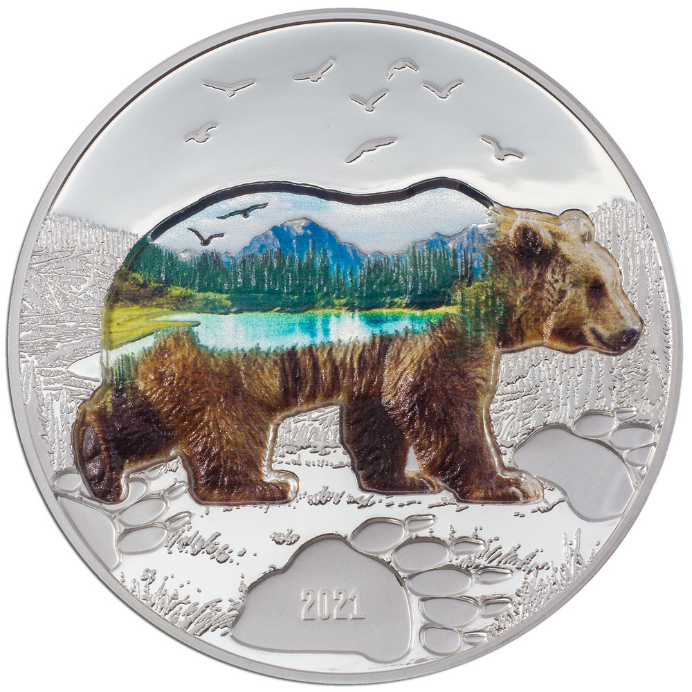 INTO THE WILD - BEAR 2021 Mongolia 2oz proof silver coin