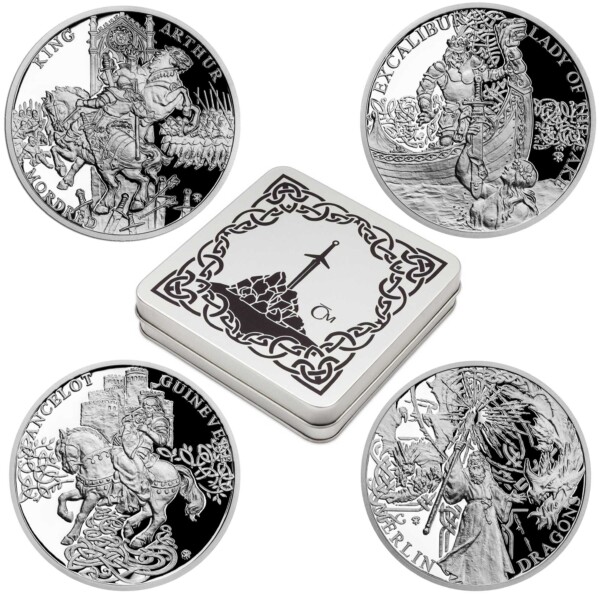 THE LEGEND OF KING ARTHUR SET 2021 Niue 4x 1oz proof silver coin & collector's tin