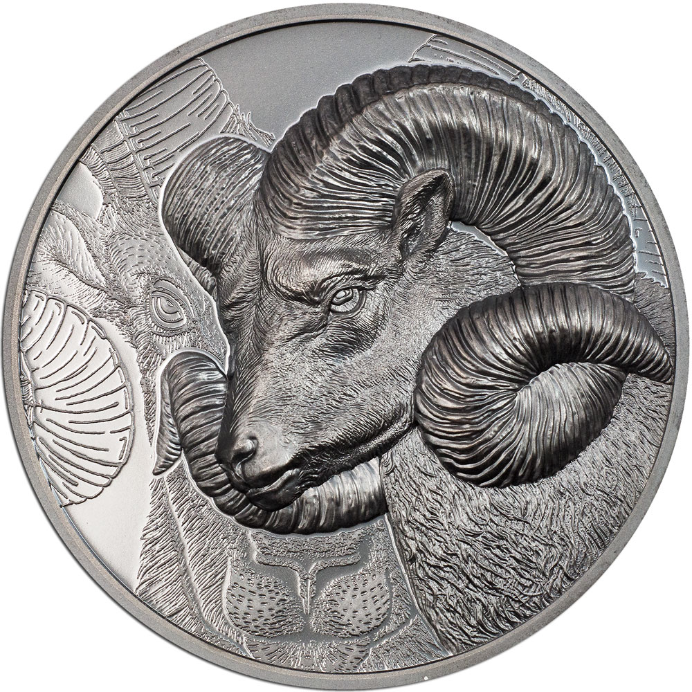 MAGNIFICENT ARGALI 2022 Mongolia 2oz black proof silver coin