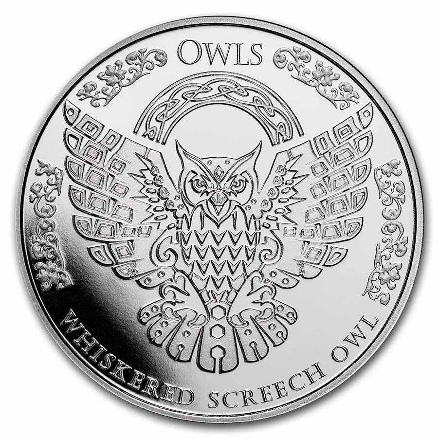 WHISKERED SCREECH OWL: 2022 Tokelau 1oz .999 BU silver coin