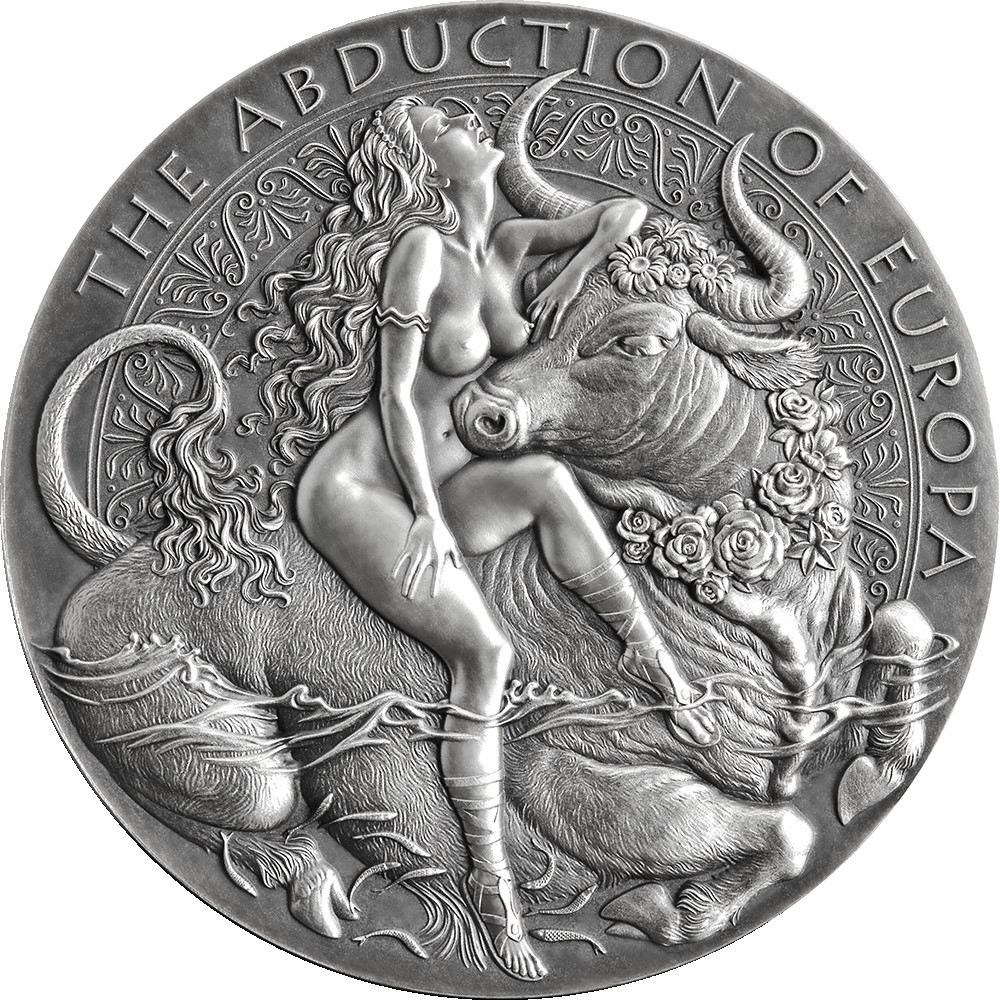 ABDUCTION OF EUROPA - CELESTIAL BEAUTY 2022 Cameroon 2oz antiqued silver