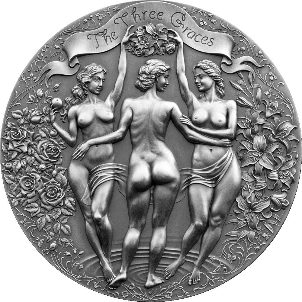 THREE GRACES - CELESTIAL BEAUTY 2022 Cameroon 1kg antiqued silver