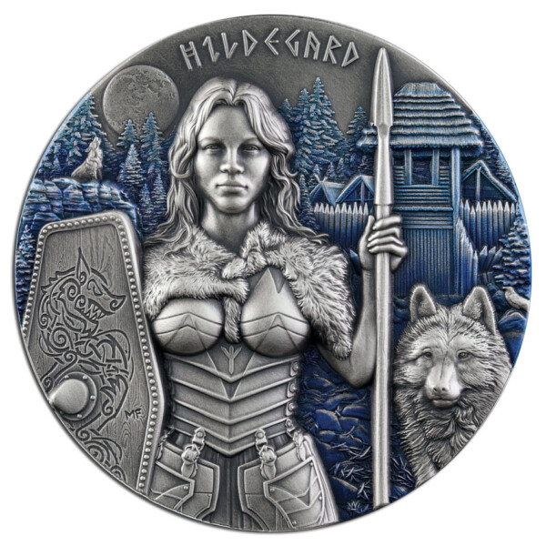 VALKYRIES: HILDEGARD - 2022 10 Mark 2oz antiqued high relief silver
