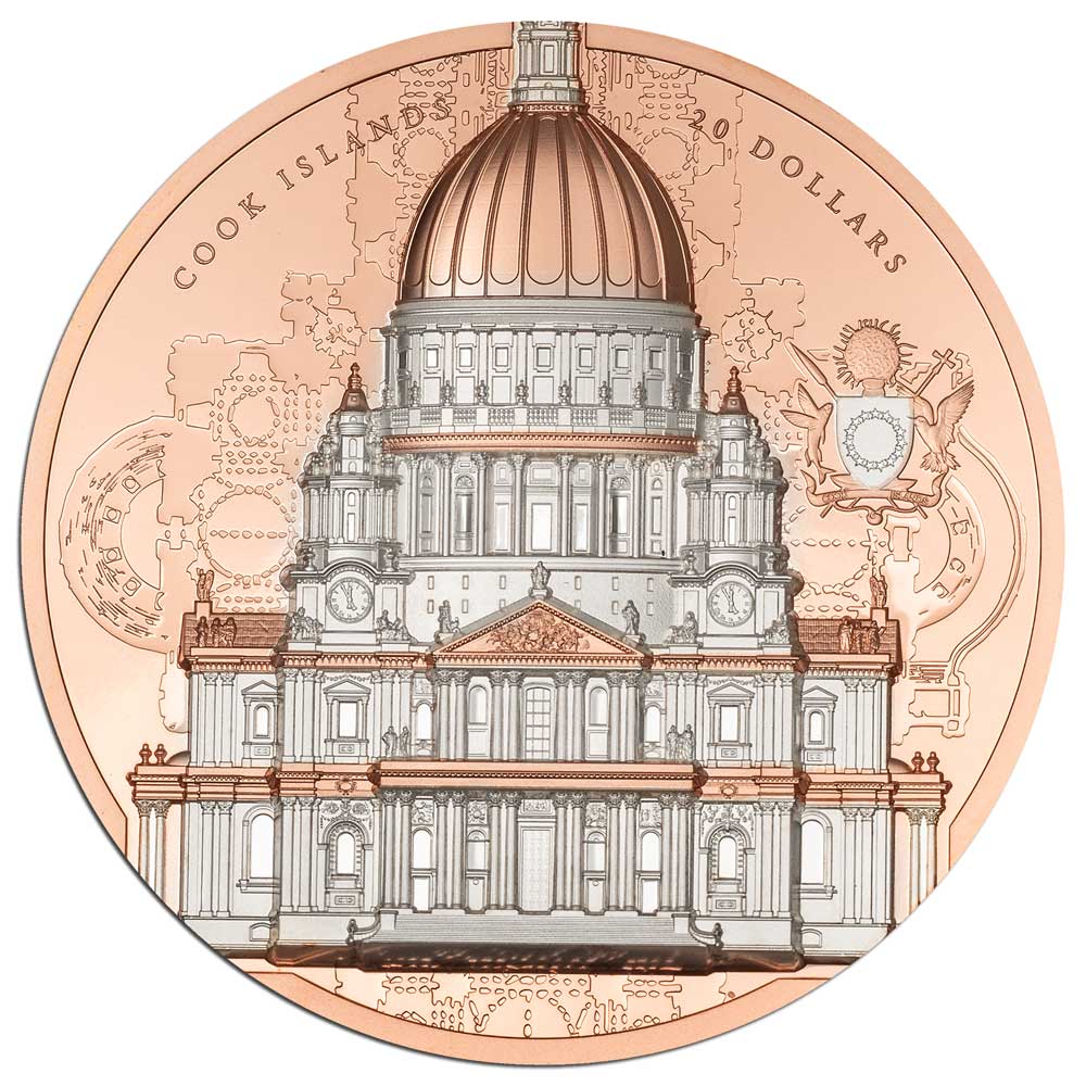 ARQLINE SAINT PAUL'S CATHEDRAL : 2027 $20 Cook Islands 3oz gilded silver coin - Image 2
