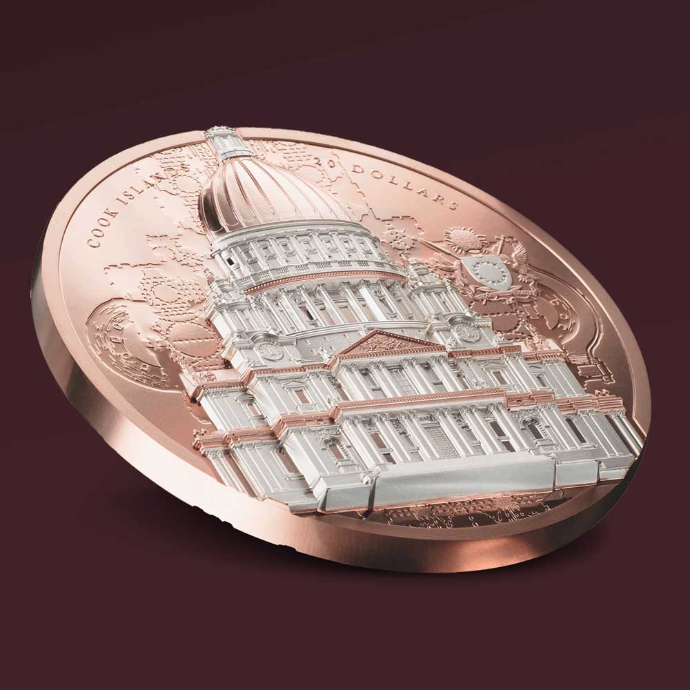 ARQLINE SAINT PAUL'S CATHEDRAL : 2027 $20 Cook Islands 3oz gilded silver coin - Image 3