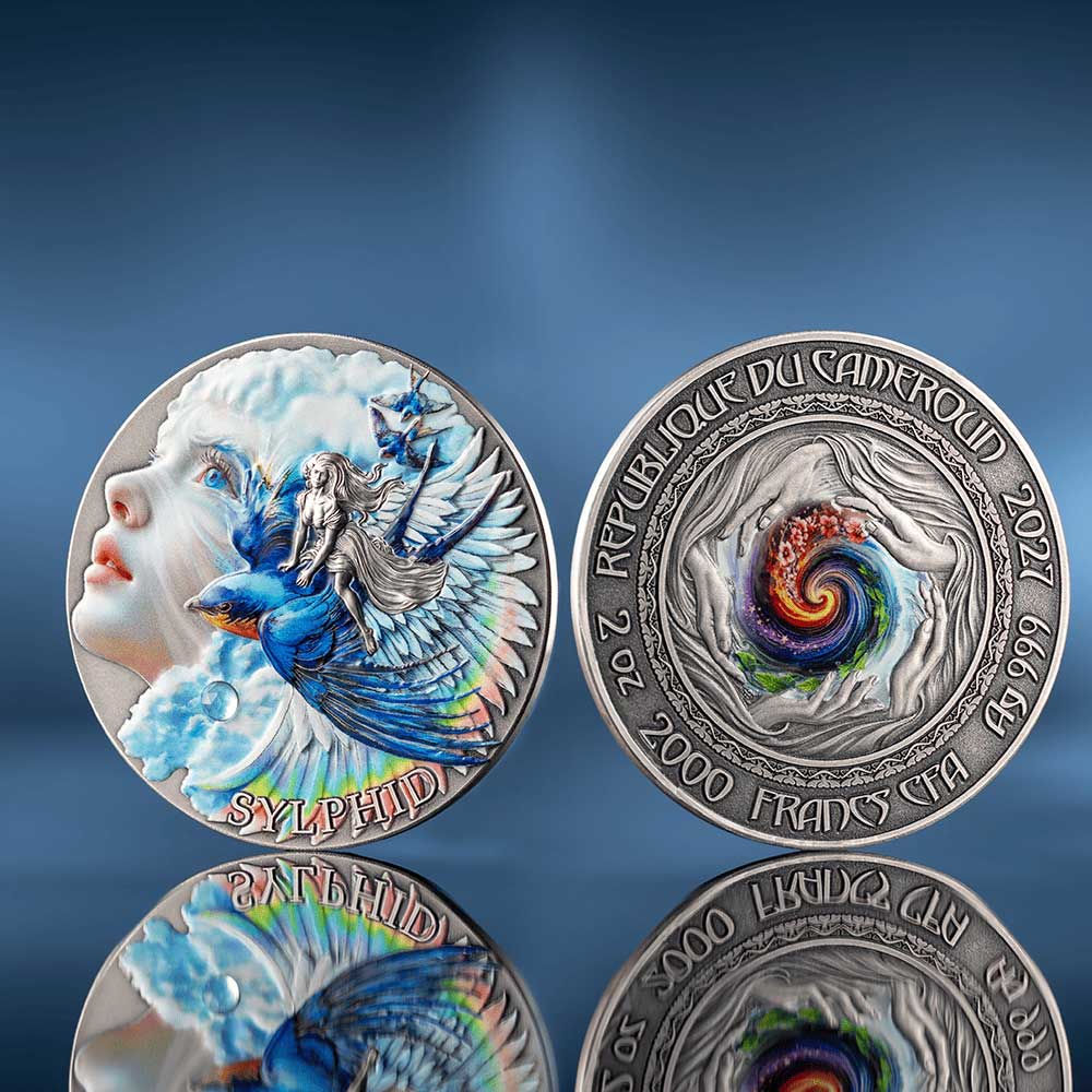 NATURE SPIRITS – SYLPHID: 2027 Cameroon 2000 Franc 62.2g antique silver coin - Image 3